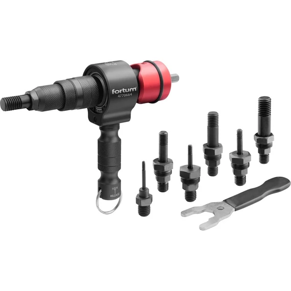 Fortum szegecsanyahúzó adapter készlet fúrógéphez M3-M4-M5-M6-M8-M10-M12