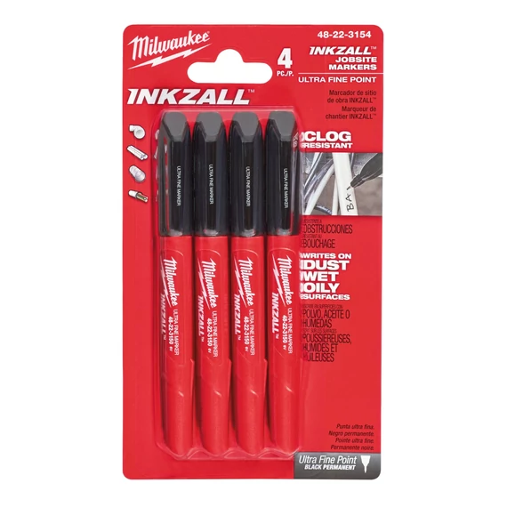 Milwaukee Inkzall 0,6 mm hegyű jelölő filc fekete 4 db/csomag