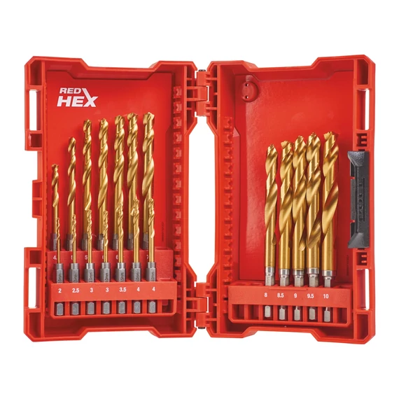 Milwaukee csigafúró készlet 2-10 mm 19 db HSS-G TiN Red Hex
