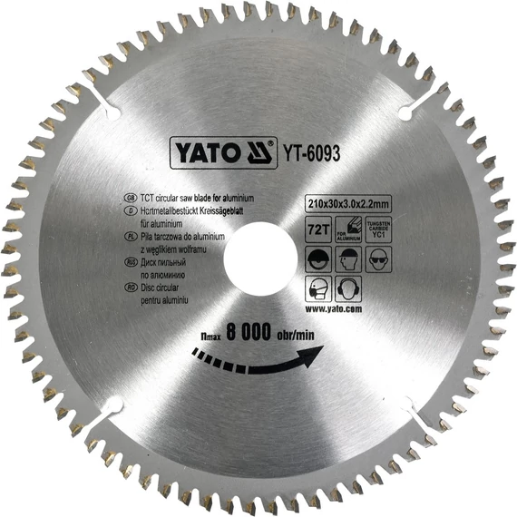 Yato körfűrészlap 210x30x2.2 mm Z72 keményfémlapkás alumíniumhoz