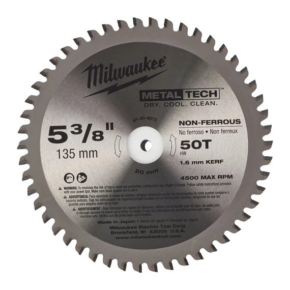 Milwaukee fűrésztárcsa alumíniumhoz 135 x 20 x 1,6 mm 50 fog