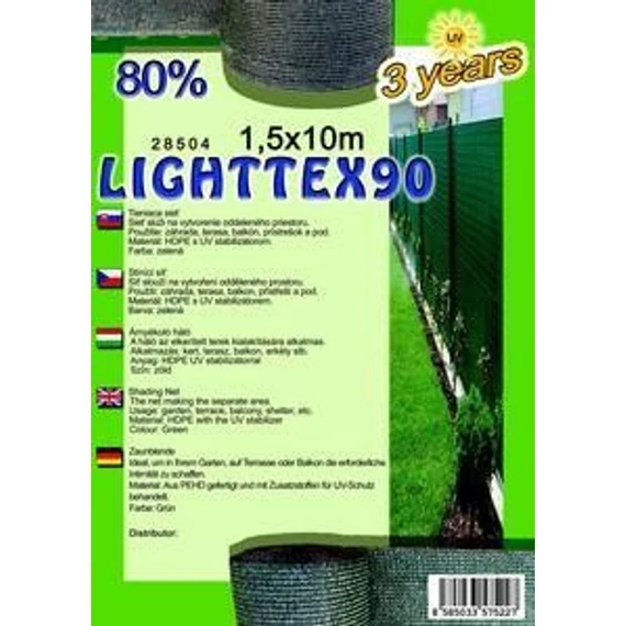 Árnyékoló háló lighttex 1.5 x 10 m zöld 80%