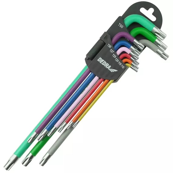 Dedra torxkulcs készlet T10-T50 9 db-os extra hosszú, színkódos