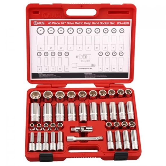 Genius dugókulcs készlet 9-30 mm 40 db-os 1/2"-os