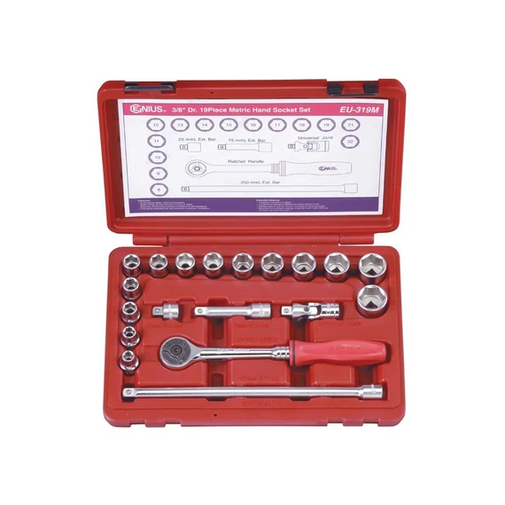 Genius hatlapfejű dugókulcs készlet 8-22 mm 19 db-os 3/8"-os