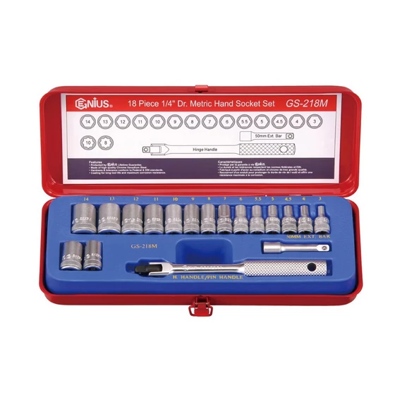 Genius hatlapfejű dugókulcs készlet 3-14 mm 18 db-os 1/4"-os