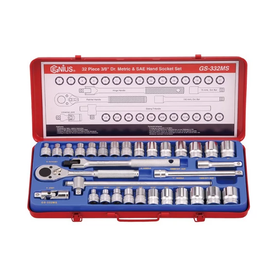 Genius hatlapfejű dugókulcs készlet 7-22" 32 db-os 3/8"