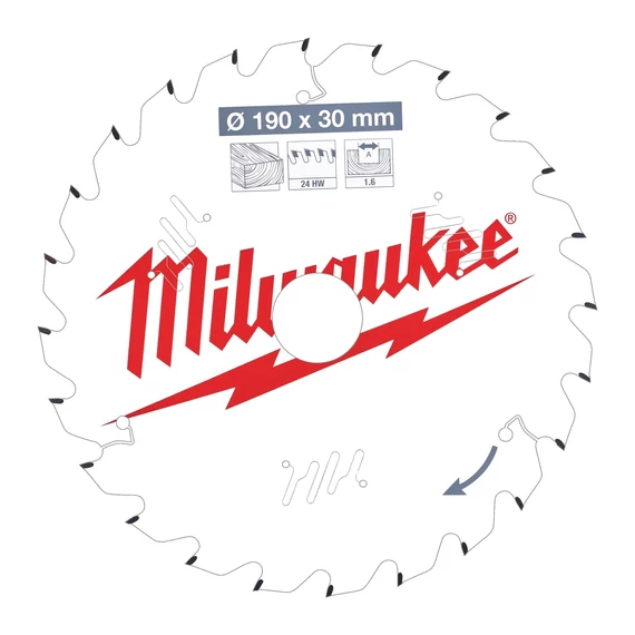 Milwaukee fűrésztárcsa fához 190 x 30 x 1,6 mm / 24T