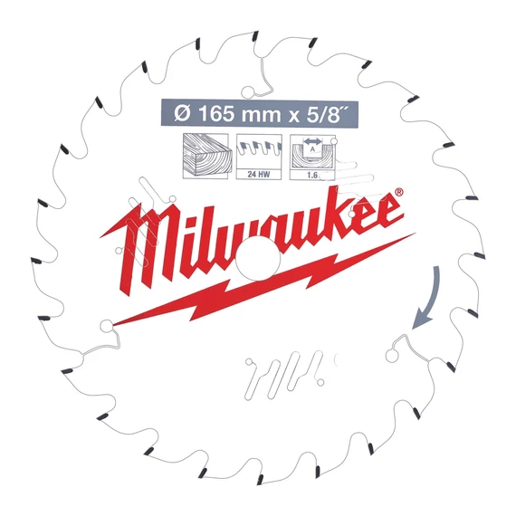 Milwaukee fűrésztárcsa fához 165 x 15,87 x 1,6 mm / 24T