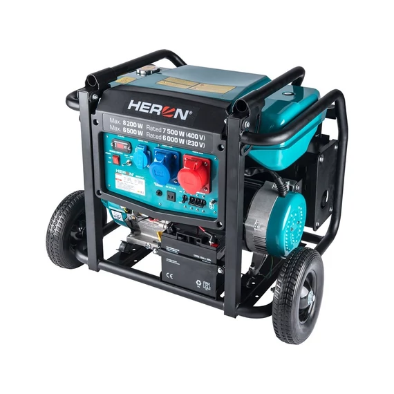 Heron benzinmotoros áramfejlesztő 8000 VA 400/230 V hordozható