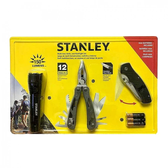 Stanley multifunkciós fogó készlet elemlámpával, zsebkéssel