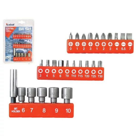 Extol torx, philips, imbusz, pozidriv, lapos bit készlet 26 db