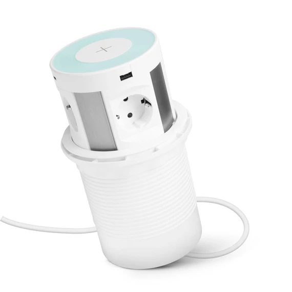 Delight rejtett elosztó 4-es + vezeték nélküli töltés + 2xUSB + 2xType-C - fehér