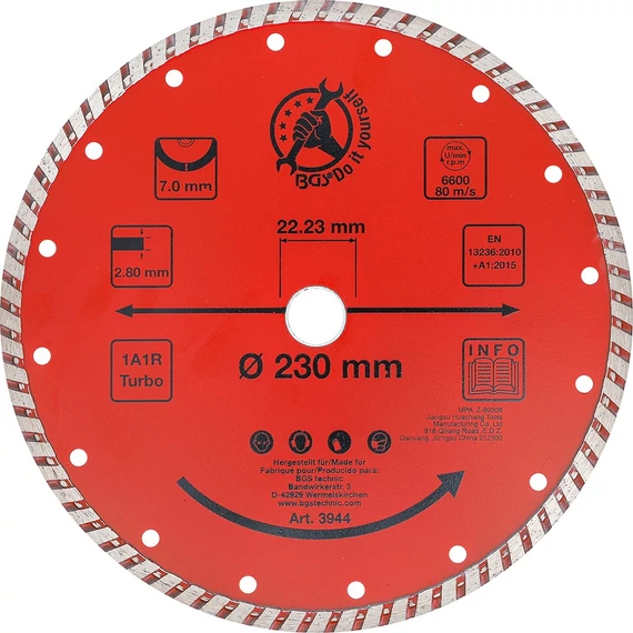 BGS gyémántvágótárcsa 230 x 22.2 mm turbo