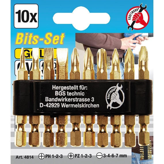 BGS bit készlet philips, pozidriv, lapos 10 db aranyozott