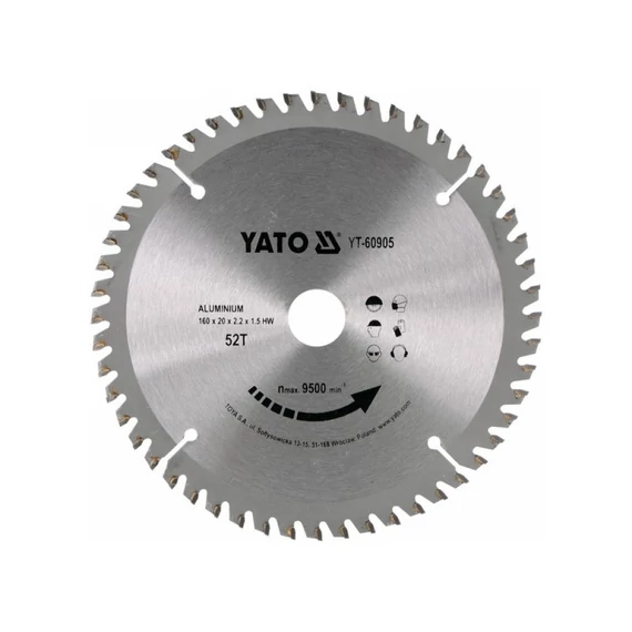 Yato körfűrészlap alumíniumhoz 160 x 20 x 1,5 mm 52 T