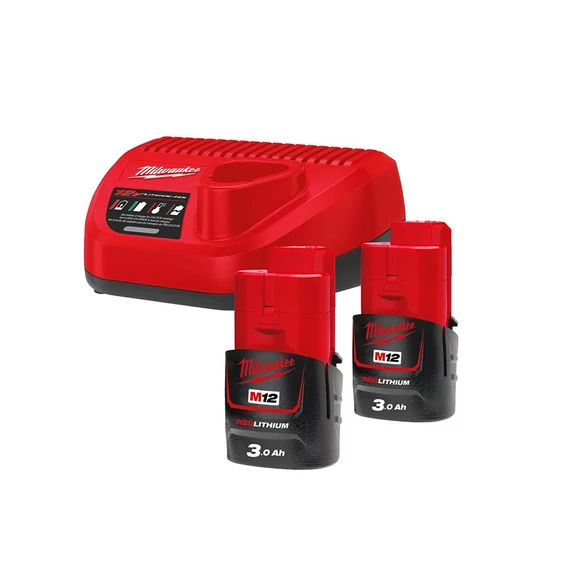 Milwaukee akkumulátor és töltő szett 2 x 3.0 Ah 12 V