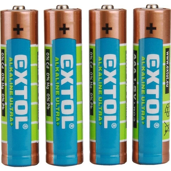 Extol elem készlet 4 db 1,5V AAA (LR03) hosszú étettartam