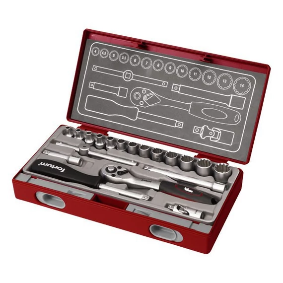 Fortum 12 szögű dugókulcs készlet 19 db 4-14 mm 1/4"